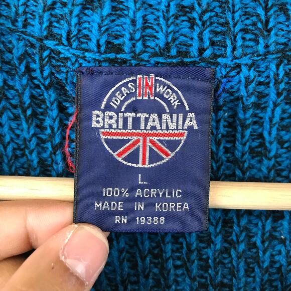 Vintage 90's BRITTANIA Blue Red Striped Knitted Sweater Size L - Picture 3 of 8